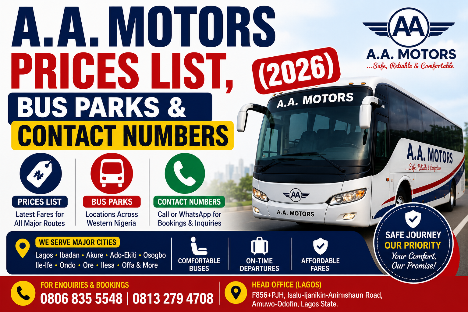 A.A. Motors Prices List, Bus Parks & Contact Numbers (2026)