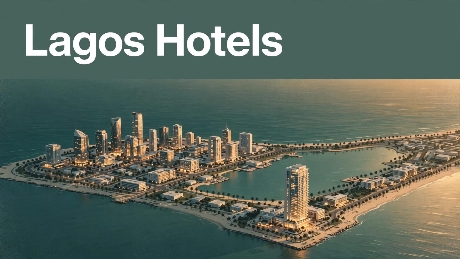 The words โLagos Hotelsโ appear above a glowing tower on the Atlantic coast.