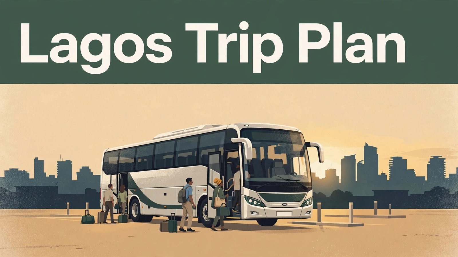 A modern coach at a busy Lagos bus terminal with passengers boarding.