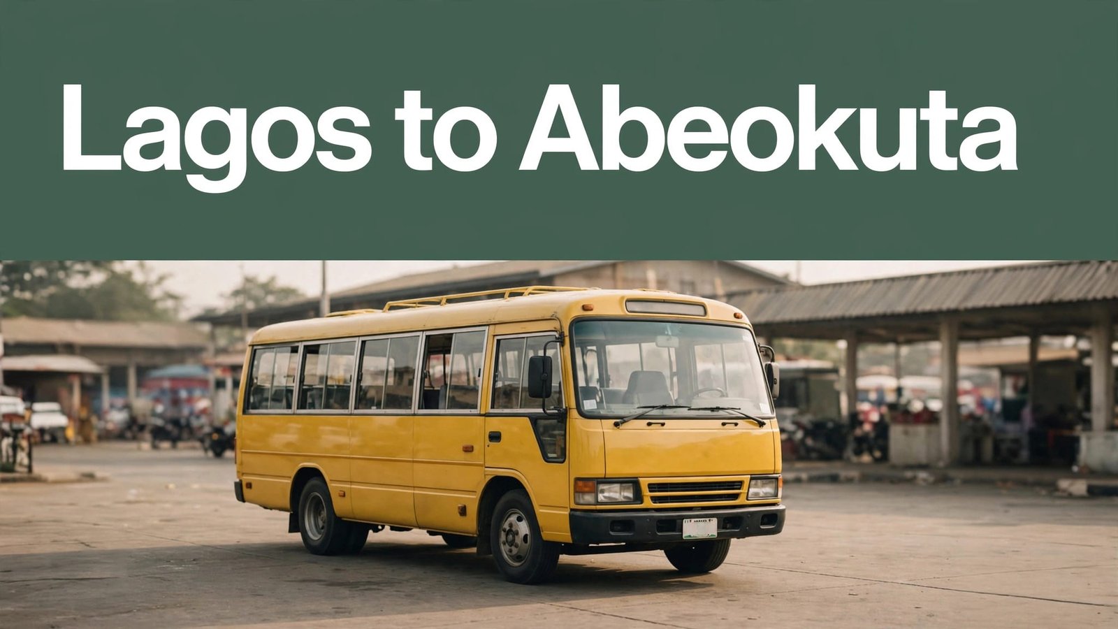 Yellow Nigerian bus parked at a busy intercity terminal.