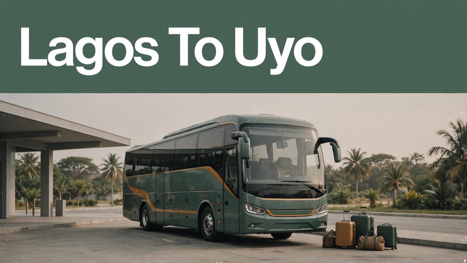 Modern coach at a Nigerian terminal with Lagos To Uyo signage and luggage.