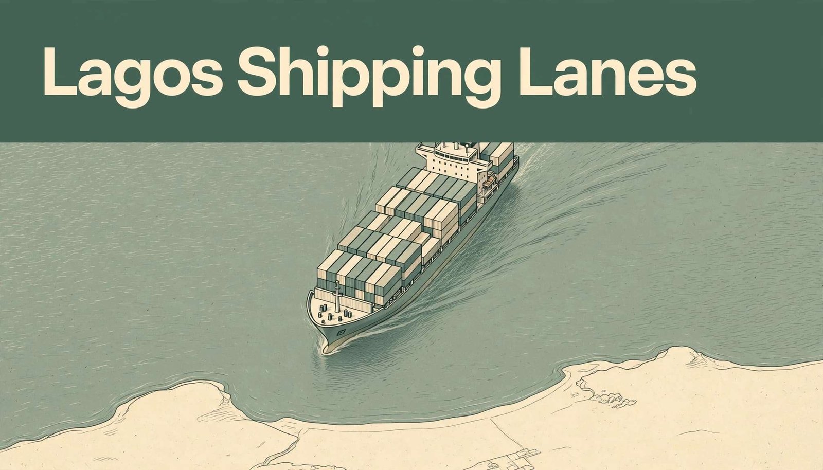 A container ship approaches the Lagos coastline beneath a green headline band.