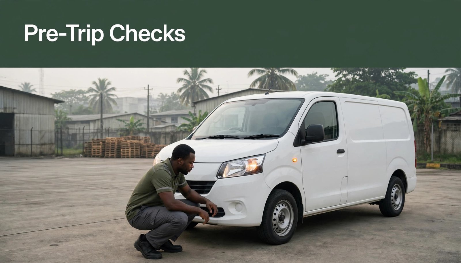 A driver checks a delivery van at a Lagos depot.